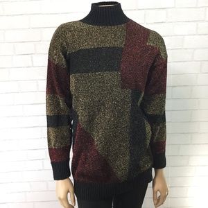 Vintage Gold, Black & Red Metallic Sweater Sz Sm